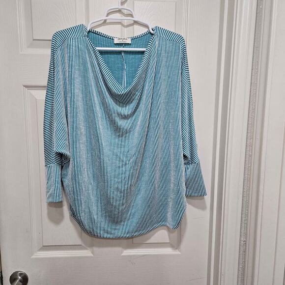 Zenana top womens size small blue green striped oversized ribbed dolman sleeves - Picture 6 of 10